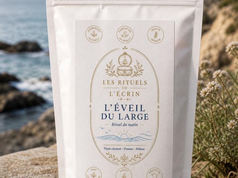 l'Éveil du Large - Rituel du matin L'Éveil du large, infusion du matin aux notes de thym citronné, pomme et mélisse
