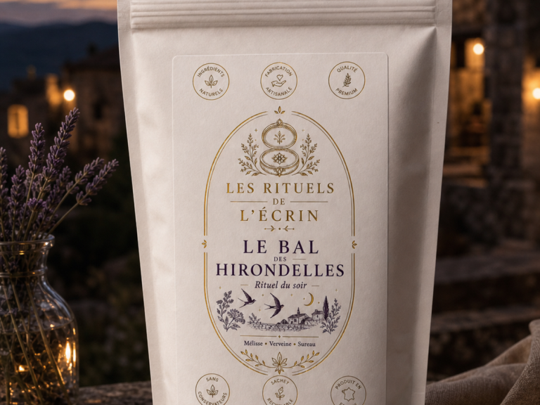 Le Bal des Hirondelles - Rituel du soir Le Bal des Hirondelles, infusion du soir aux notes de mélisse, verveine, sureau.