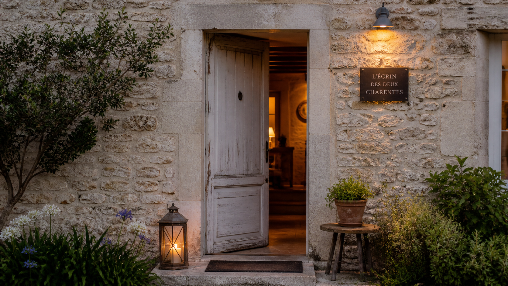 Entrée en pierre maison charentaise, projet d'hébergement chaleureux entre Charente et Charente maritime. l'Écrin des deux Charentes